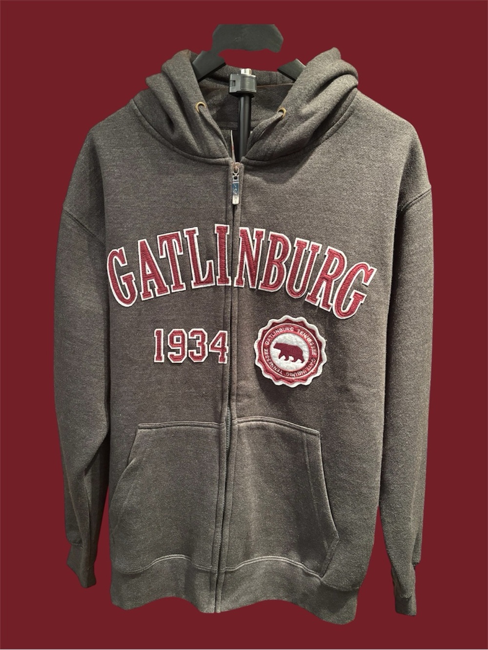 Gatlinburg 1934 Charcoal Full Zip Hoodie Sz M 70/30 Cotton/Poly